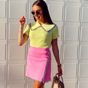 NWT Zara Jeweled Appliqué Knit Top